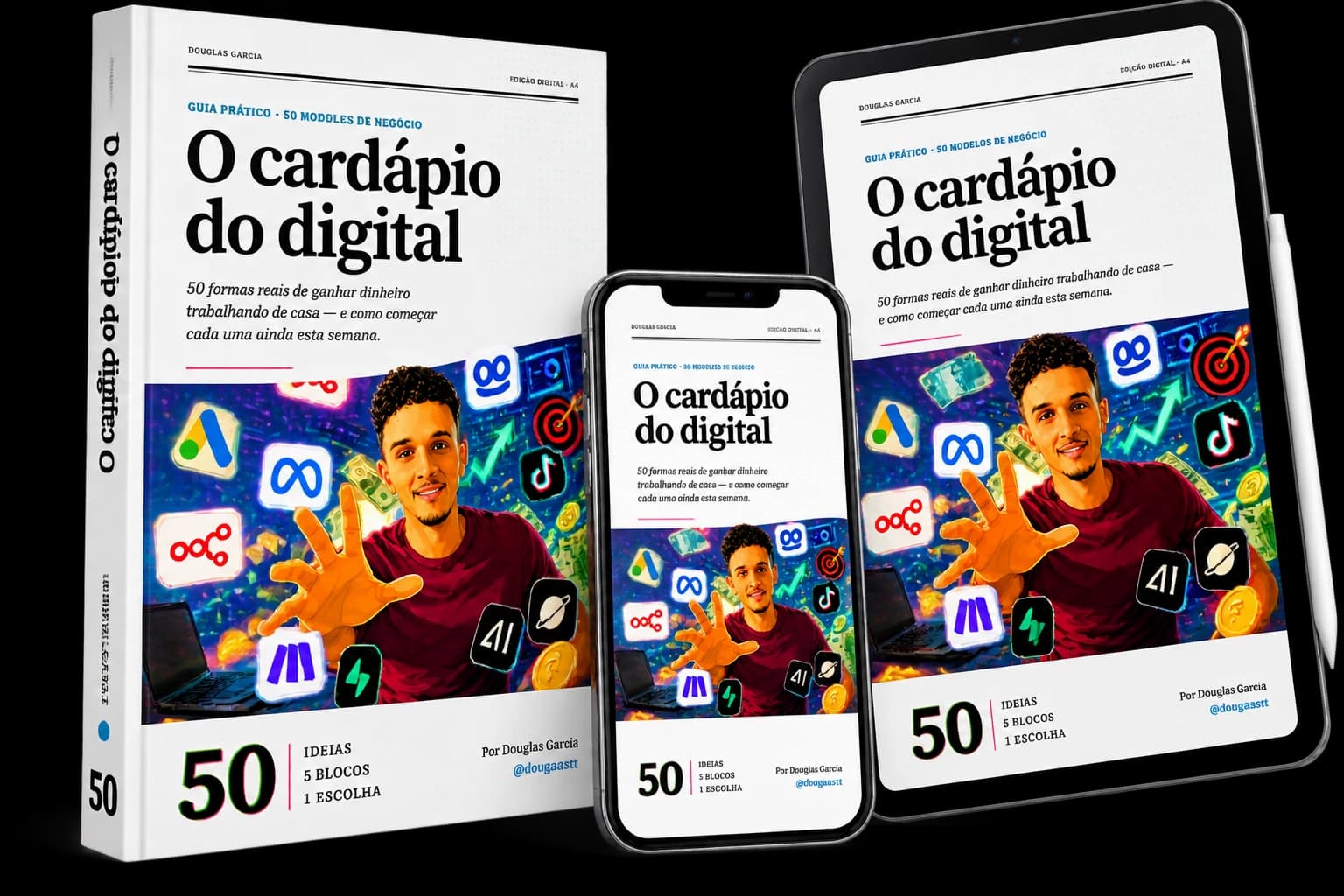 O guia O Cardápio do Digital em livro impresso, tablet e celular